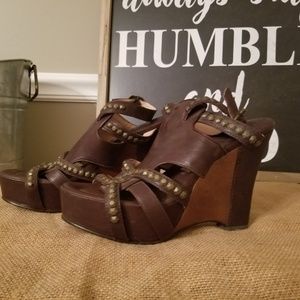 Womens Frye wood platform shoes